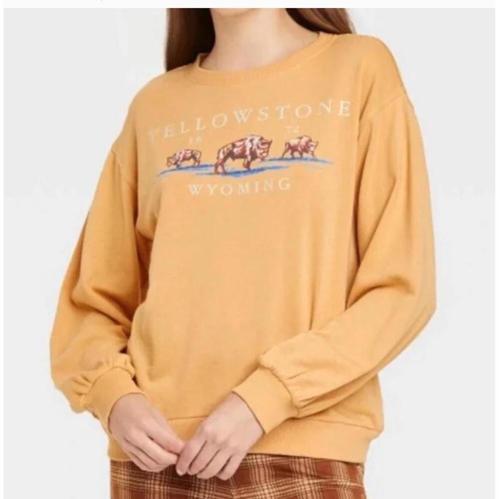 Yellowstone Wyoming Pale Yellow Graphic Sweatshirt by Fifth Sun